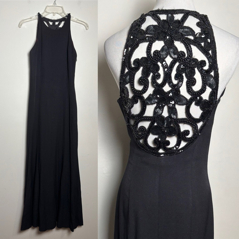 VTG 90s Blondie and Me Womens Sequin Cut‎ Out Maxi Dress 5/6 Minimalist Formal
